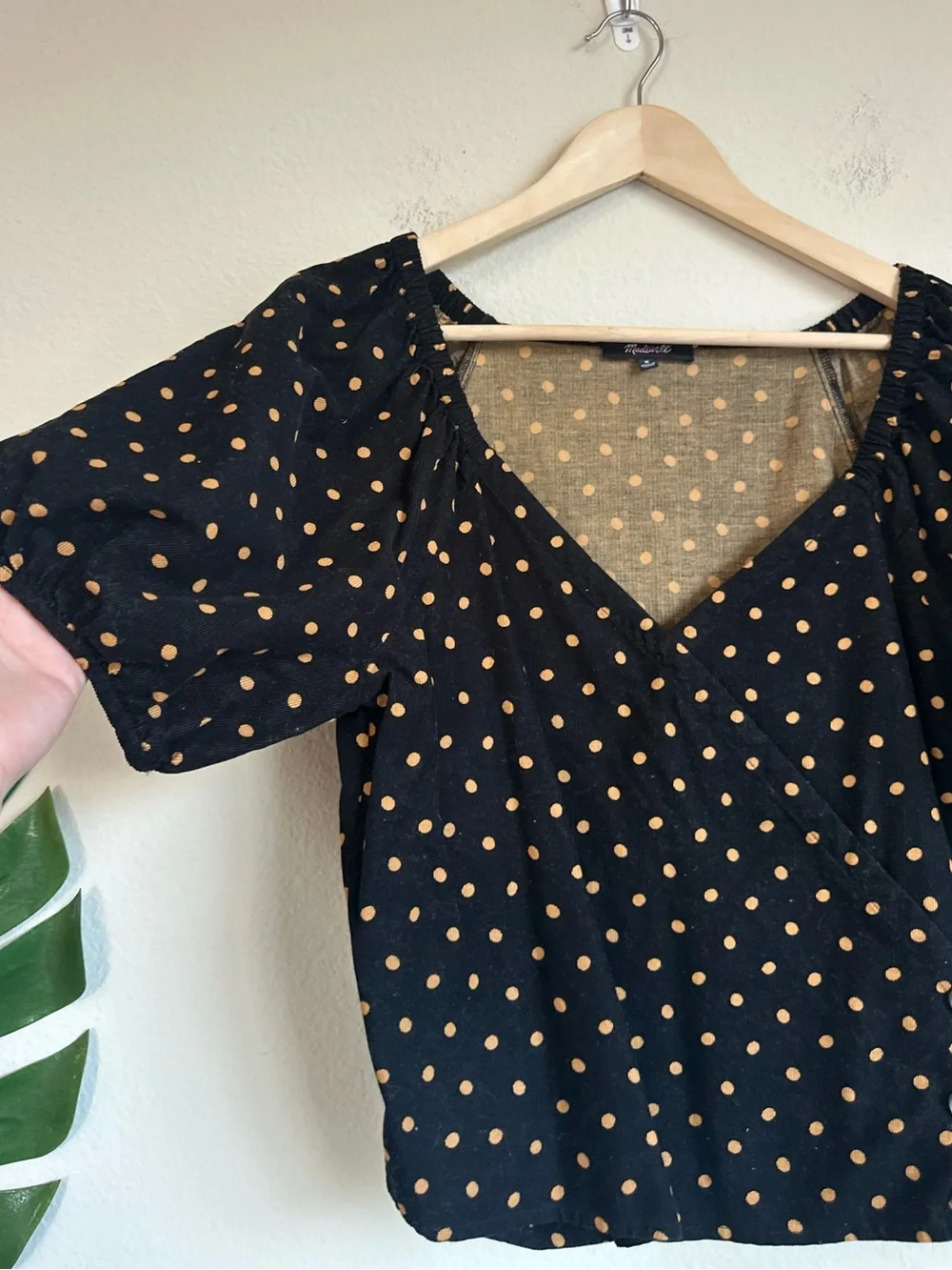 Madewell Corduroy Polka Dot Wrap Top